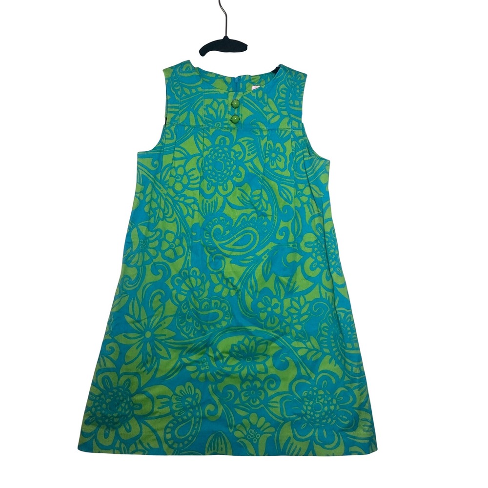 Lilly Pulitzer Girls Turquoise Lime Green Floral Paisley Shift Dress Size 8